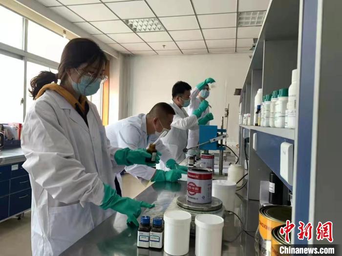 圖為肖菲(前一)帶領(lǐng)團(tuán)隊(duì)研發(fā)水性涂料。(資料圖) 受訪者供圖