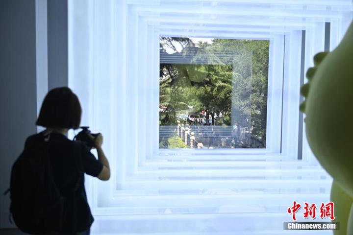 圖為游客參觀藝術(shù)展。中新社記者 李亞龍 攝