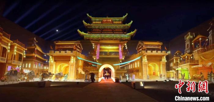 2024年7月15日，甘肅嘉峪關(guān)開啟“夜游”模式。圖為夜游燈光劇《天下嘉峪關(guān)》光影效果。(甘肅嘉峪關(guān)關(guān)城景區(qū)供圖)